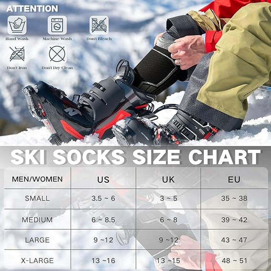 2 Pairs Merino Wool Ski Socks, Men Women Compression Snowboard Winter Thermal Socks for Skiing, Snowboarding, Cold Weather, Winter (Blackgrey USA Size 6.5-8)