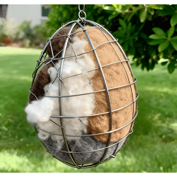 Heart Shaped Bird Nesting House Refillable Fiber Hanging Decoration for Garden Yard Outdoor 1-Pack
