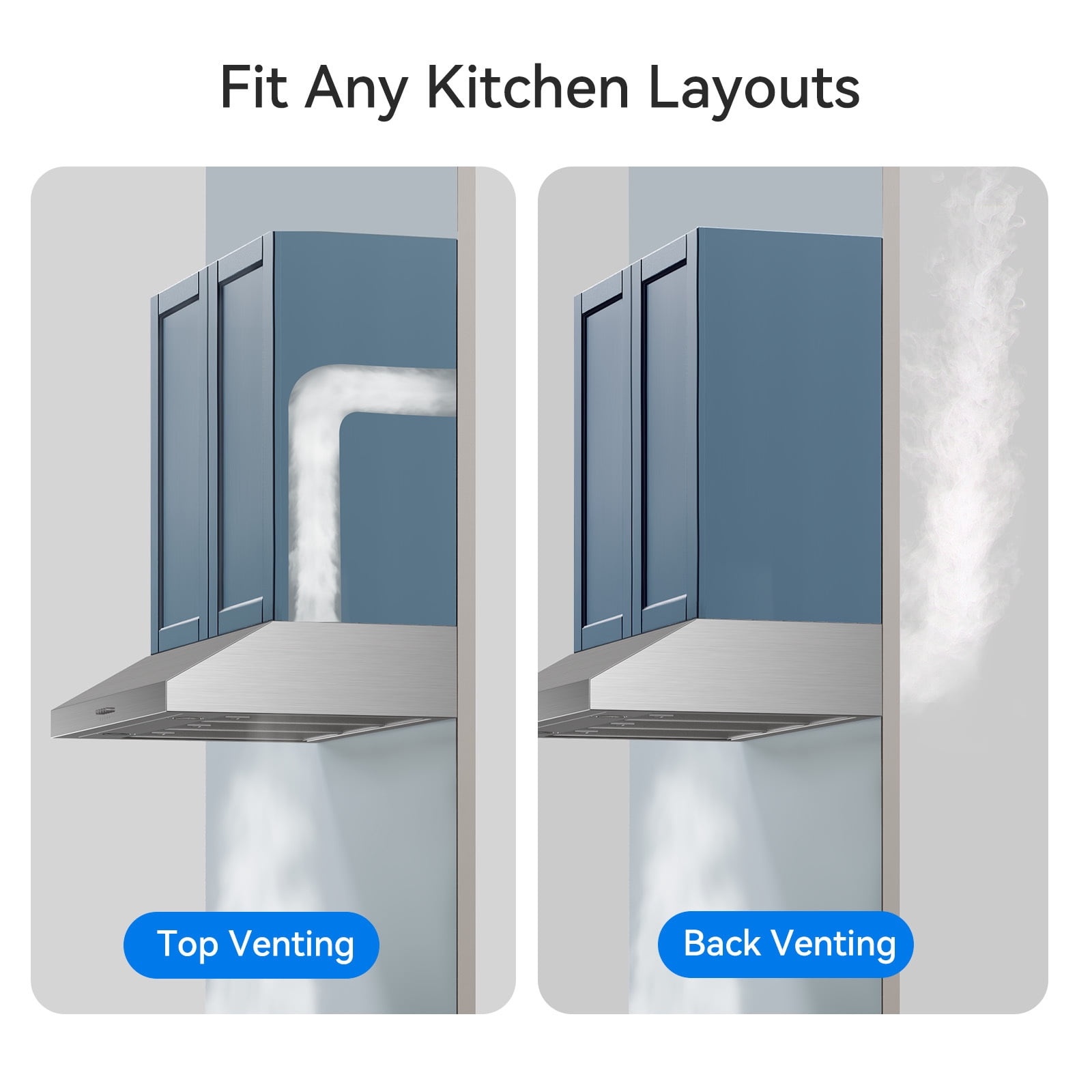 VIKIO 30 inch Under Cabinet Range Hood 600 CFM Ducted in Stainless Steel with Mesh Filters and Push Buttons