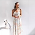 thumbnail image 5 of Summer slim-fitting, waist-cinching V-neck halter print midi dress for women, 5 of 6