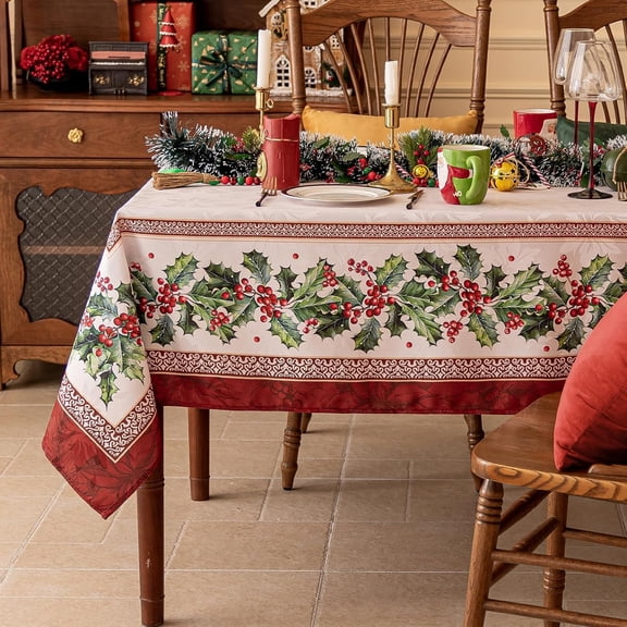 Softalker Christmas Jacquard Rectangle Tablecloth, Winter Holly Table Cloth, Heavy Weight Fabric Table Cover for Xmas Holiday, Dining, Party Decor, DHHolly 60 x 84 Inch