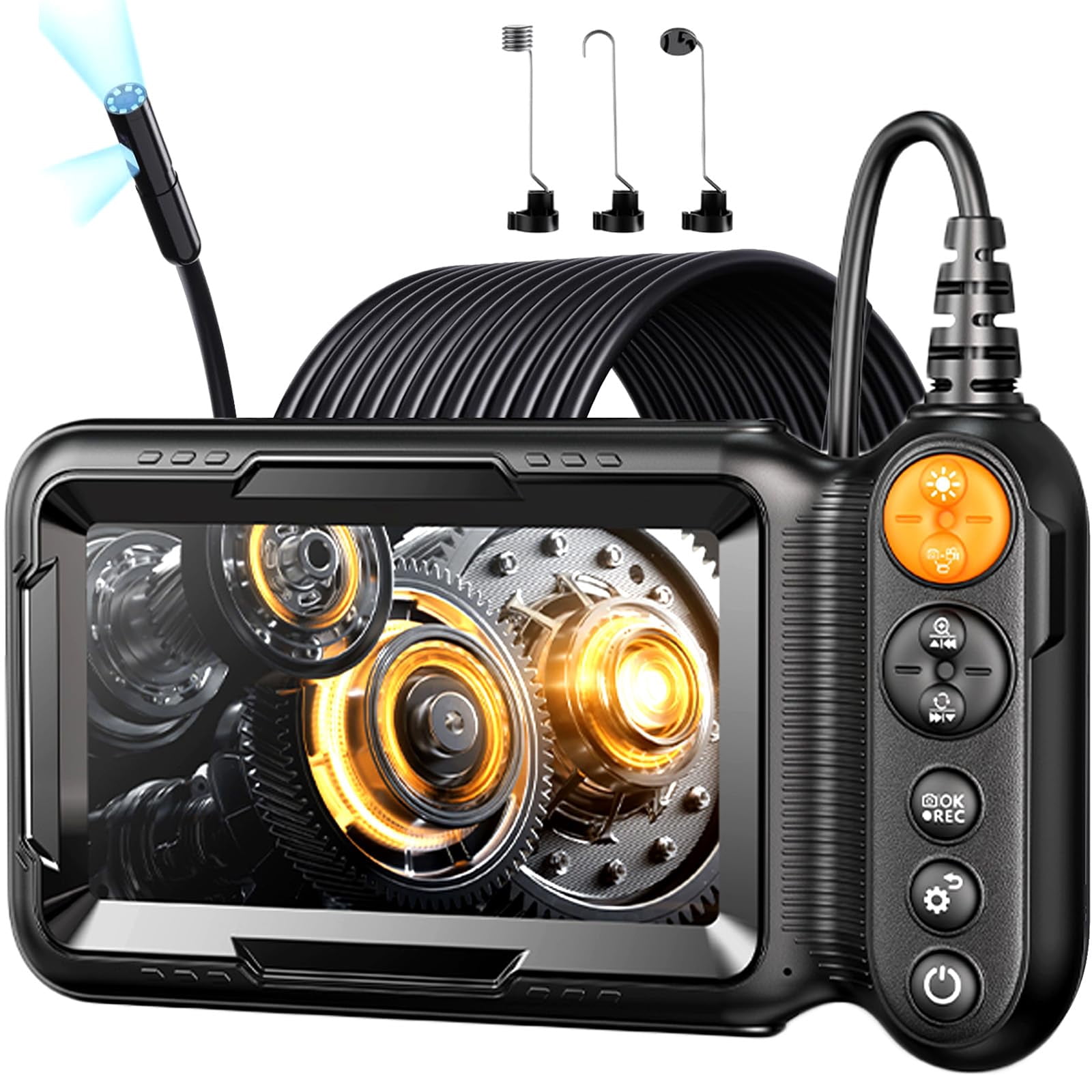 Borescope Endoscope Camera with Light, IP67 Waterproof Endoscope with 5" Screen, 1080P HD Inspection Camera, Borescope Camera with Light, 16.5ft Flexible Endoscope Camera, Gadgets for Men