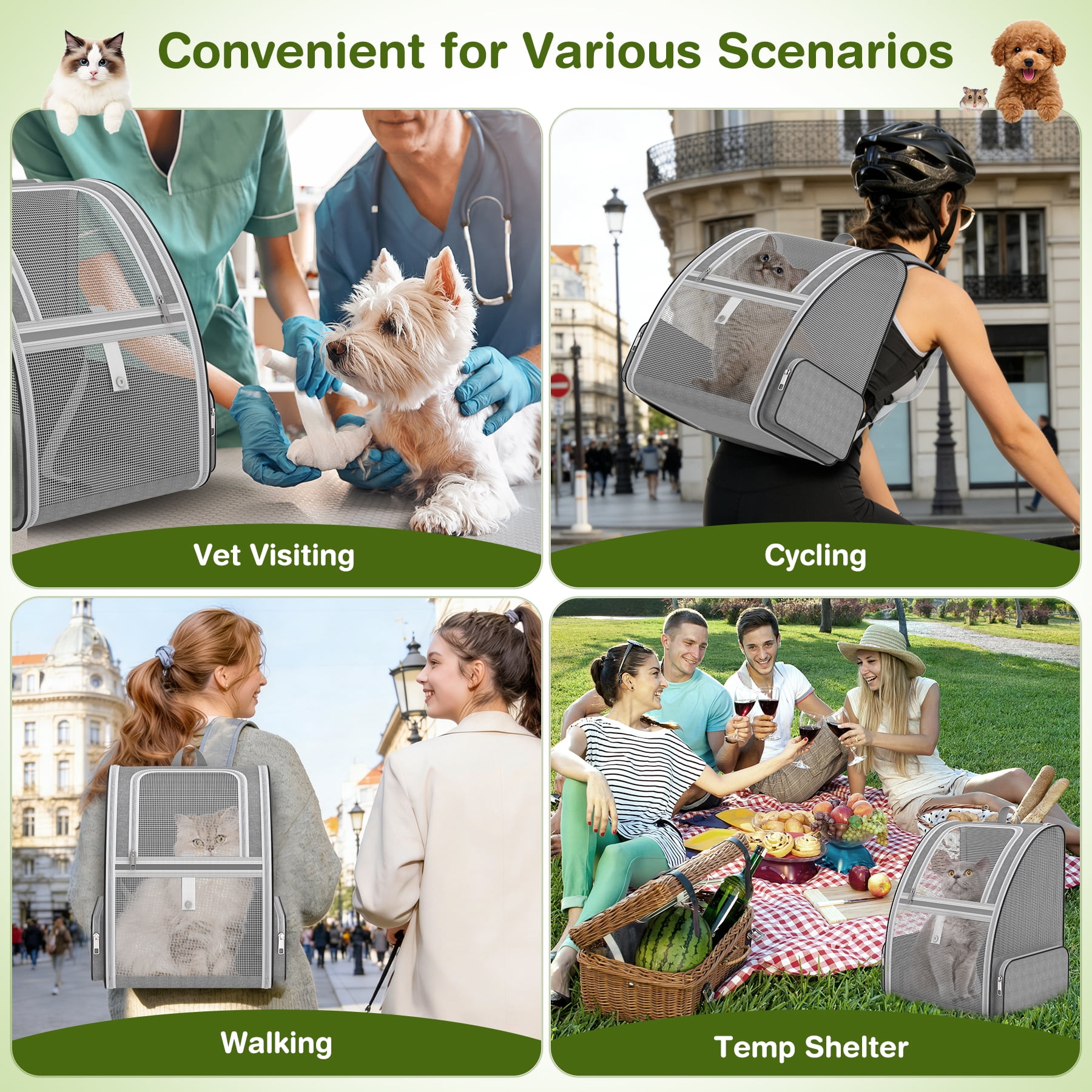 Cat Backpack Carrier Fully Ventilated-Pet Carrier Backpack for Cats and Small Dog Puppies  up to15 lb