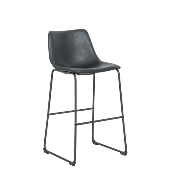 Tabouret Landon en cuir noir avec pieds en métal noir, hauteur de comptoir : 66 cm, pour cuisine et café.
