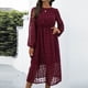 thumbnail image 4 of Vestido hasta la rodilla de manga larga de color liso con cuello redondo informal a la moda para mujer Pompotops hdfakjf171, 4 of 9