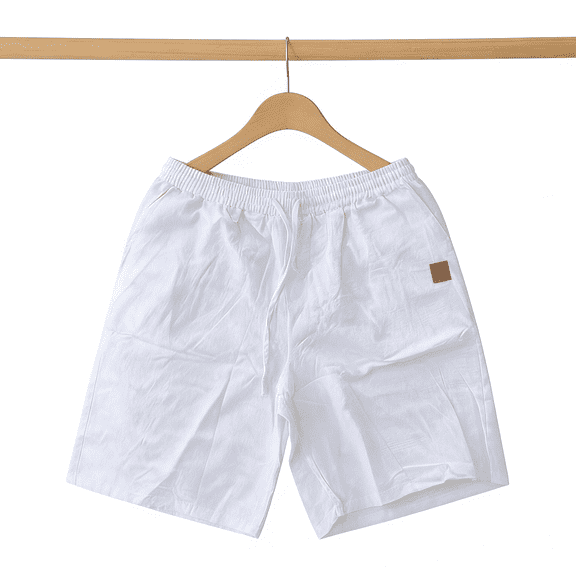 Mens Casual Linen Shorts Elastic Waist Drawstring Loose Fit Summer Beach Vacation Shorts with Pockets