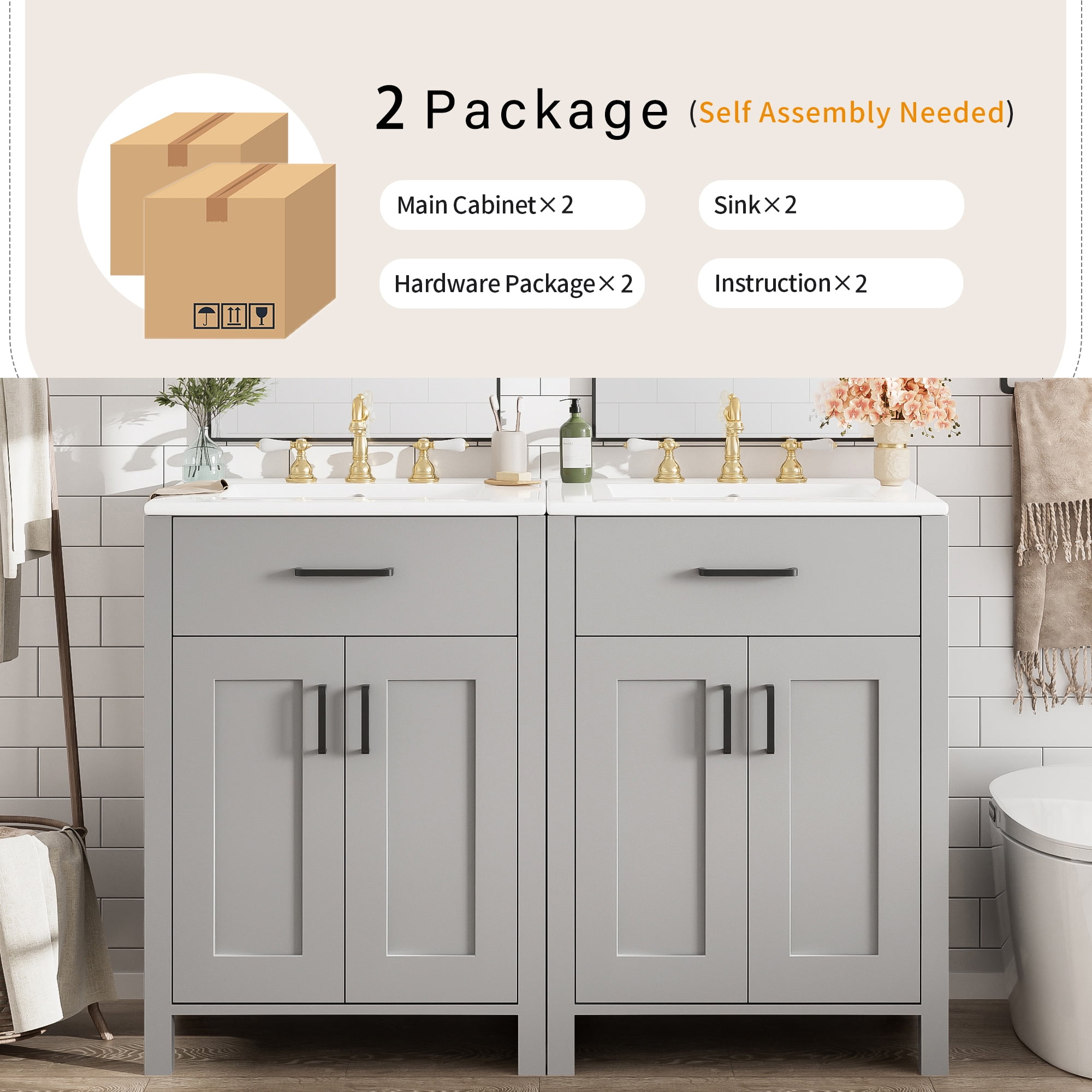 Euroco Modern 48-Inch Bathroom Vanity with Ceramic Sink, Soft-Close Doors, Flip Drawer, Double-Layer Door Shelves, Elegant Storage Solution