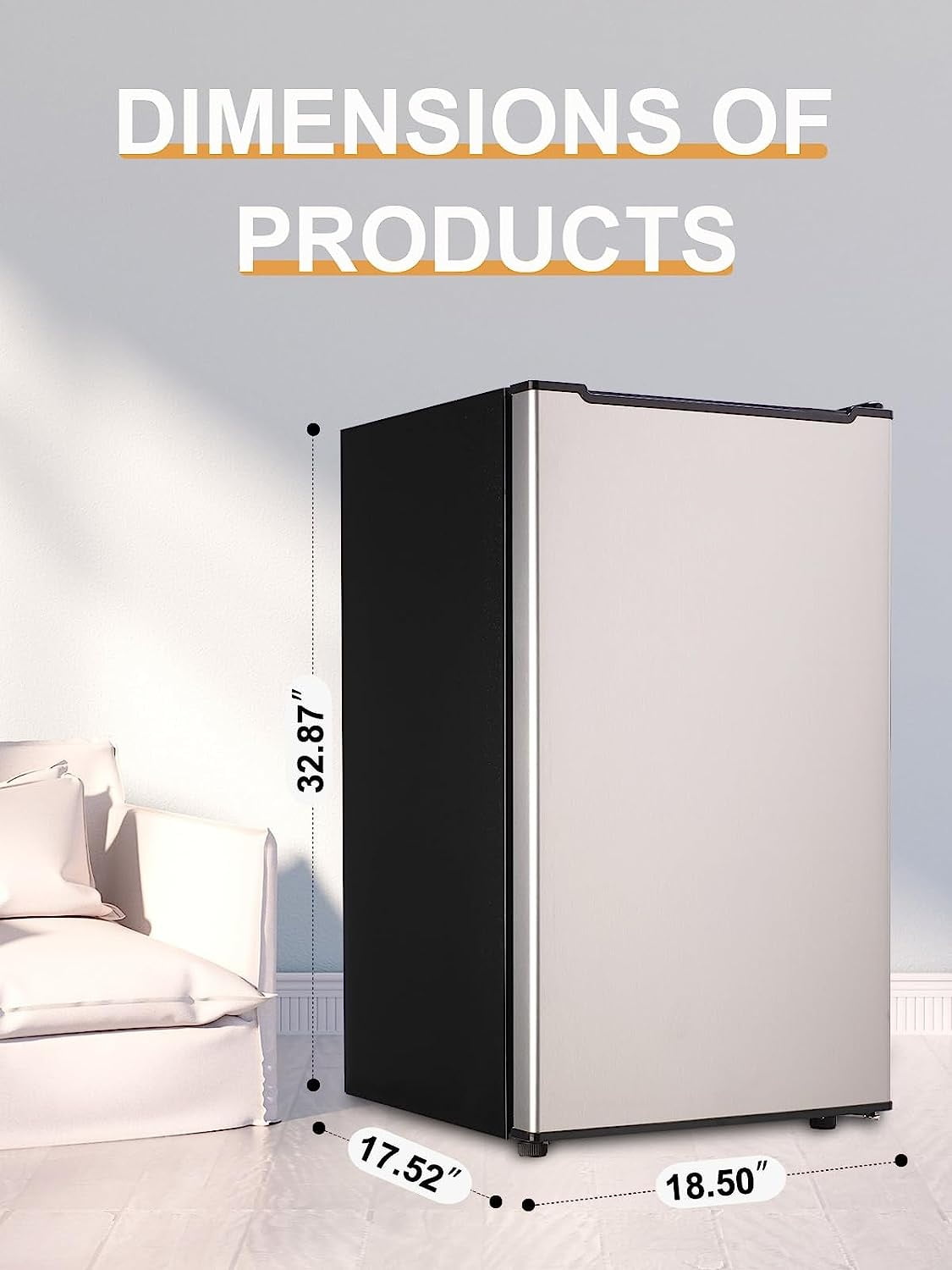 GGTB 3.0 Cu.ft Upright Freezer with Adjustable Thermostat, Reversible Stainless Steel Single Door, Compact Freezer for Home Office Apartment, Silver