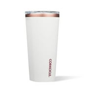 Corkcicle Classic 16 Ounce Steel Tumbler with Lid, Metallic White Rose