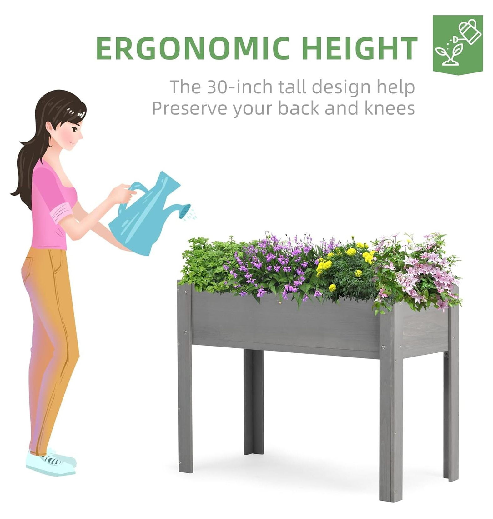 40x20x31 inch Raised Garden Bed with Legs, Elevated Wooden Planter Box for Outdoor Plants Flowers Fruits Vegetable Growing