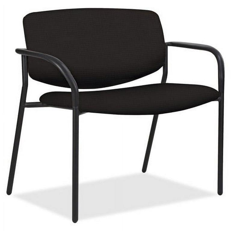 Lorell Mesh Back Guest Chair with Arms - Fabric Seat - Plastic Frame - Four-legged Base - Black - Armrest - 1 Each