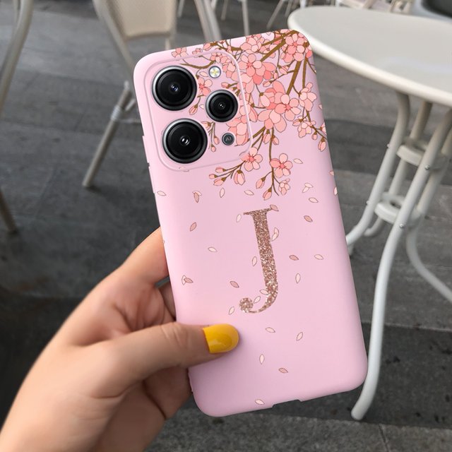 For Xiaomi Redmi 12 Case Cute Couple Letters Cover Shockproof Phone Case For Xiaomi Redmi 12 Redmi12 Back Cover Soft Fundas Capa Pink J Xiaomi Redmi 12