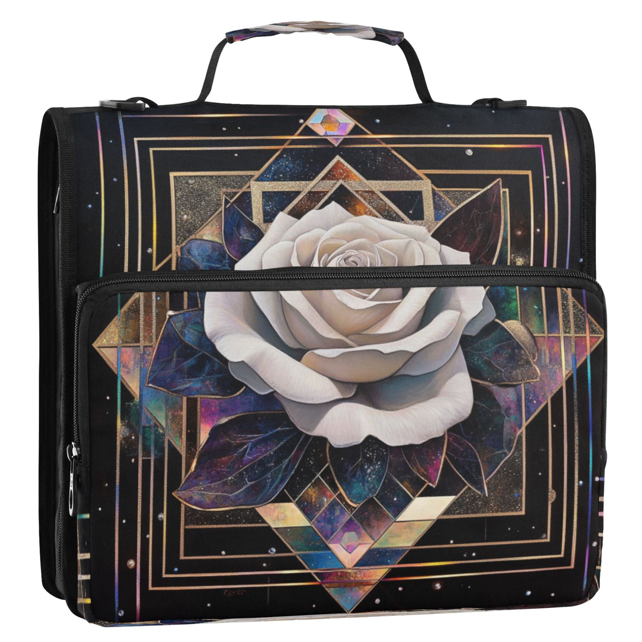 YAZAOO Zipper Binder trapper keeper Documents Organized Design Rose Among Stars Printed