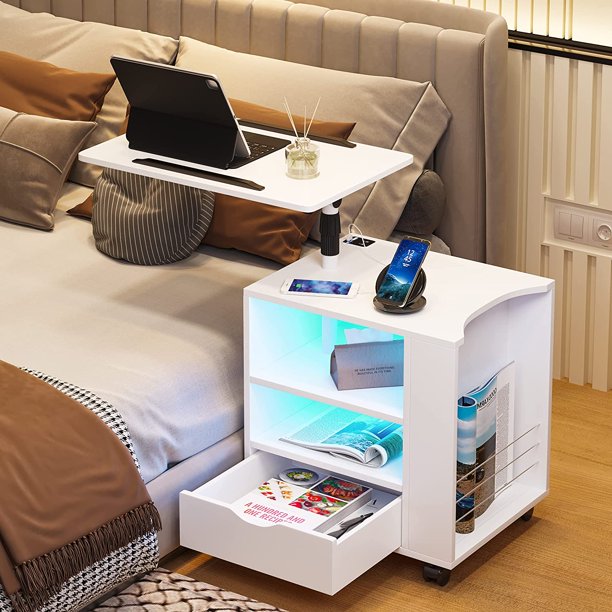 HNEBC Auto LED Nightstand with 2 USB Charging StationAdjustable Rotary