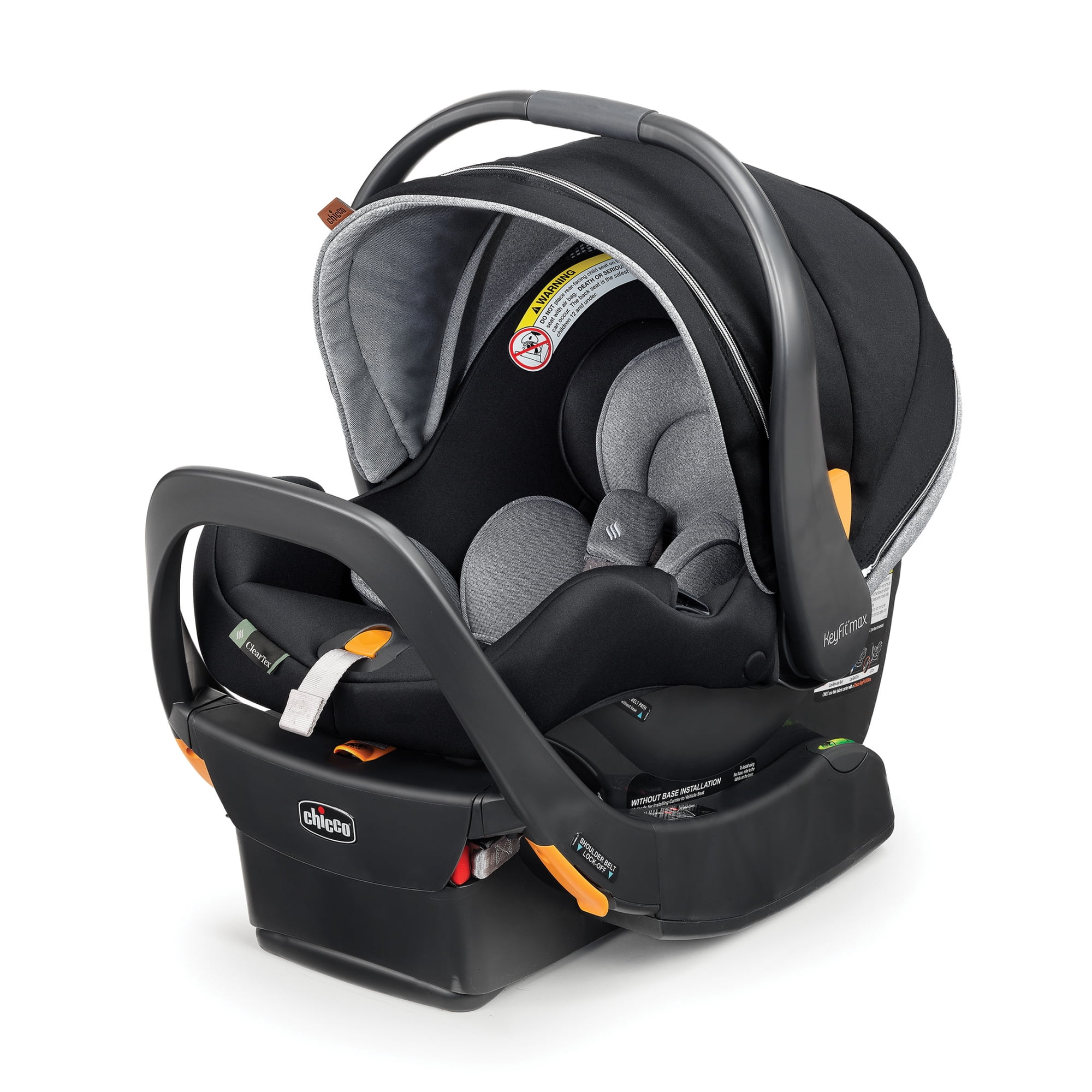 Chicco KeyFit® Max Zip ClearTex® Extended-Use Infant Car Seat and Stay-in-Car Base, Rear-Facing, 1-Hand Adjust Handle, Zip-Open Privacy Shield - Apex (Black)