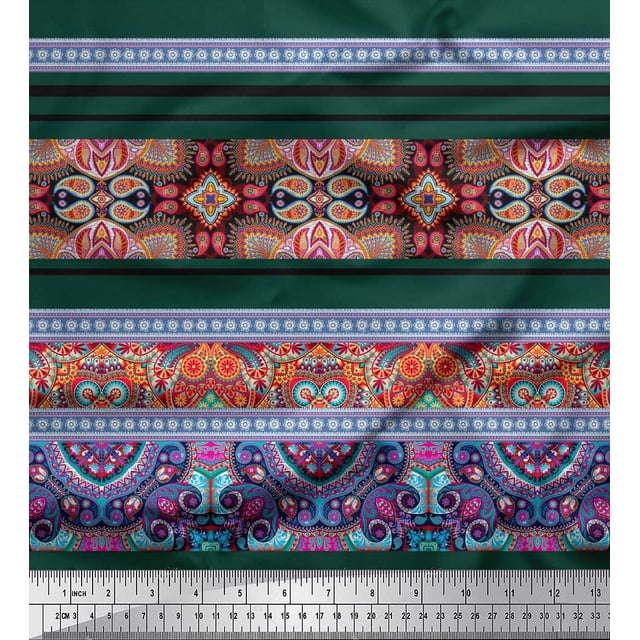 Soimoi Poly Georgette Fabric Stripe,Paisley & Moroccan Kaleidoscope Fabric Prints By Yard 52 Inch Wide