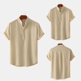 thumbnail image 2 of Chemise Décontractée à Manches Courtes en Coton et Lin pour Hommes, Col Montant, Été, 2 of 7