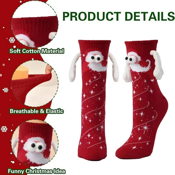 Xfvqtps Hand in Hand Magnetic Christmas Socks for Couple Cute Christmas Pattern Long Socks Sweat Absorbing Sports Socks Red-01