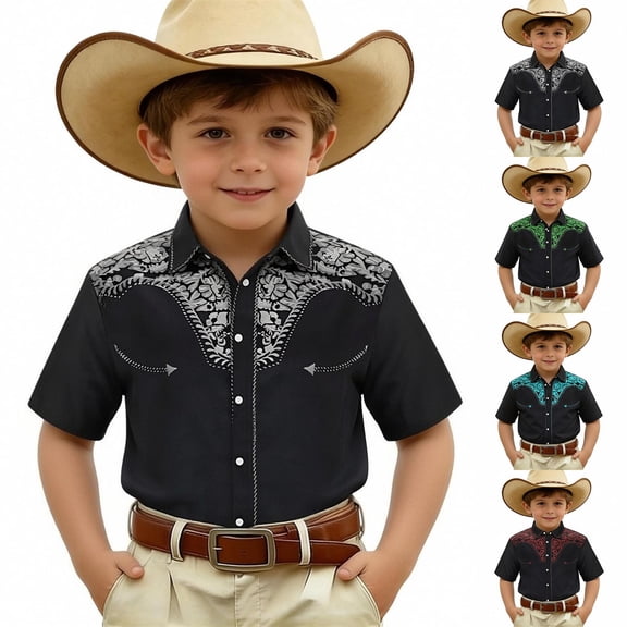 CAIXIA Western Baby Boy Clothes Boys Short Sleeve Western Cowboys Pearl Snap Button Down Shirts