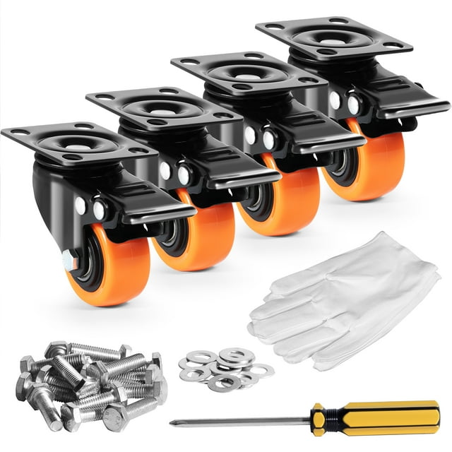 VEVOR Roulettes, Roulettes Pivotantes de 2 Pouces, Ensemble de 4, avec Double Verrouillage de Sécurité, Roues en PVC Silencieuses, Capacité de Charge Robuste de 150 Lb par Roulettes, Roues Sans Traces pour Chariot, Meuble, Établi