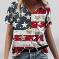 thumbnail image 2 of ZQUUVOU 4Th Of July V Neck Patriotic T-Shirts Women American Flag Print Short Sleeve Tops G-White (S), 2 of 4