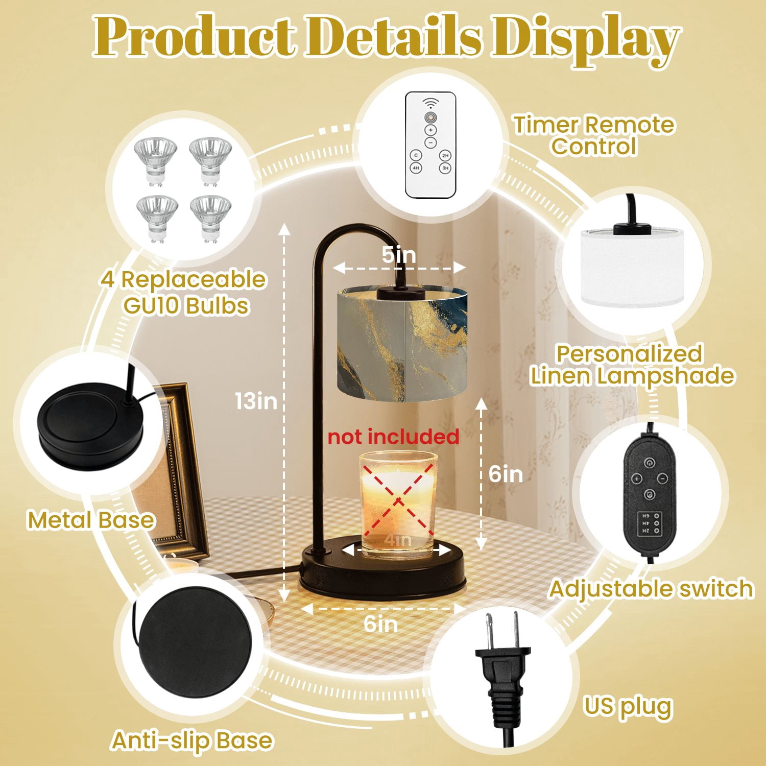 Candle Warmer Lamp with Timer Dimmer Modern abstract oil painting art design Orange gold blue Candle Lamp Warmer for Jar Candle with 4 Bulbs Gifts for Women House Warming Gifts