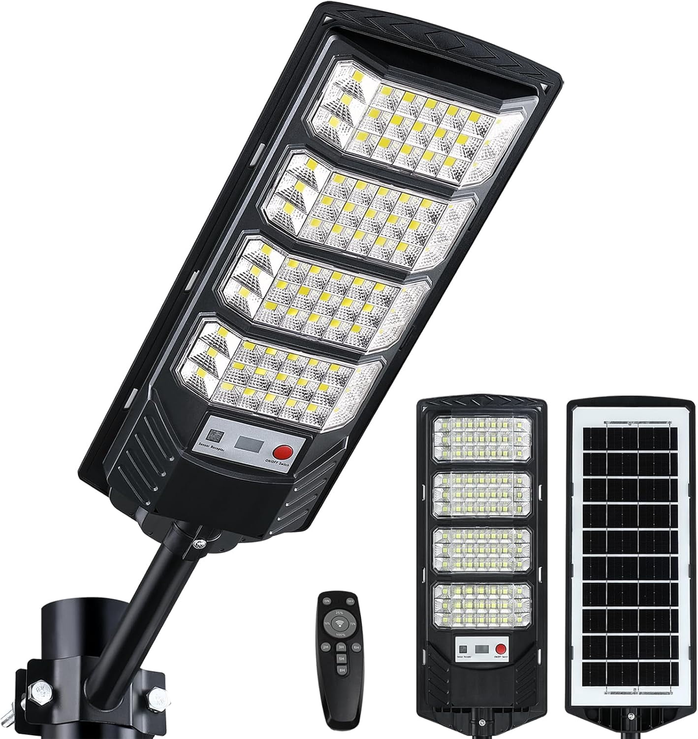 Solar Street Light Solar Security Flood Lights Pole Barn Commercial Parking Lot Lights Outdoor Dusk to Dawn LED Solar Light Motion Sensor Remote Control