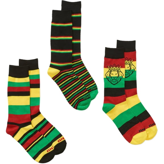 Men's Fashion Socks Rasta, 3 Pack