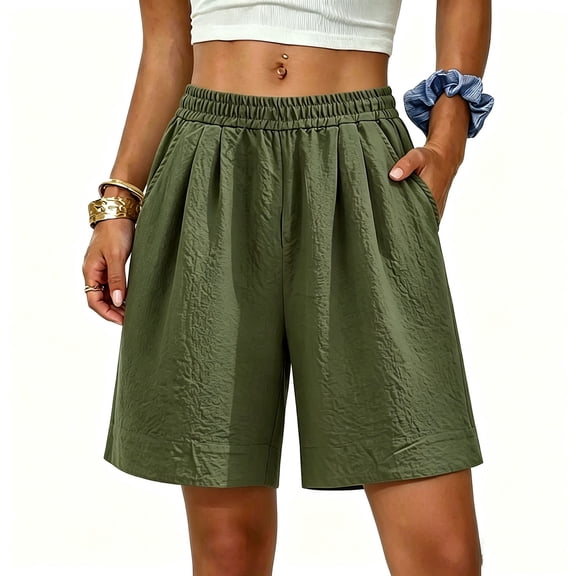 NTACZA With Pockets Gym Shorts Women High Elastic Waist Bermuda Wide Leg Relaxed Fit Vacation Walking For Beach Casual Shorts For Women 2026