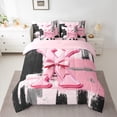 thumbnail image 2 of Manfei Black Pink Ombre Twin Bedding Sets 7pcs for Girls, Bow Knot Monogrammed Bedding Comforter Set, Personalized Letter X Sheet Sets, Ultra Soft Home Decor, 2 of 8