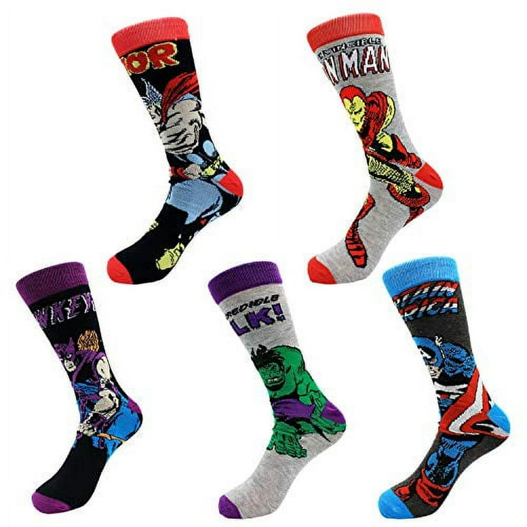 Mens Funny Dress Socks 5 Pairs Marvel Socks Fashion Comics Superhero Crew  Socks Wedding Groomsmen's Socks 10-13 