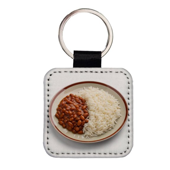 Rice And Beans Cheap Dinner Faux Leather Square Keychain