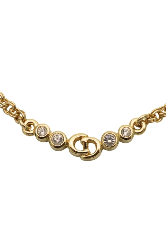 Pre-Owned Christian Dior CD logo metal necklace with rhinestones and gold-plated GP.... (Good)
