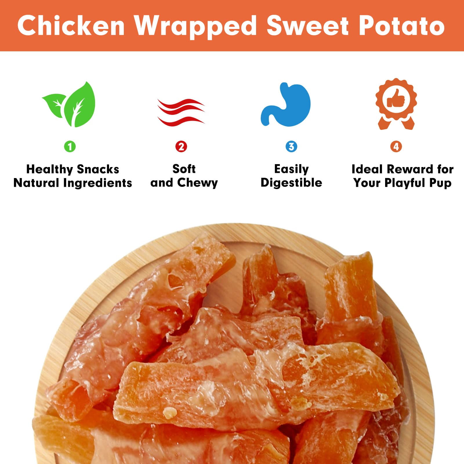 MON2SUN Dog Treats Rawhide Free Chicken Wrapped Sweet Potato Dog Snacks,Gluten&Grain Free Dog Treats for Puppy and Small Dogs,25oz