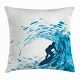 thumbnail image 1 of Ride The Wave Throw Pillow Cushion Cover, Silhouette of a Surfer under Giant Ocean Waves Athlete Hobby Lifestyle Image, Decorative Square Accent Pillow Case, 24 X 24 Inches, Night Blue, by Ambesonne, 1 of 2