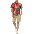 thumbnail image 2 of INSPIRE CHIC Chemises pour Hommes Manches Courtes Imprimé Floral Boutonné Col Pointu Chemise Hawaïenne 34 Rouge Vert, 2 of 6