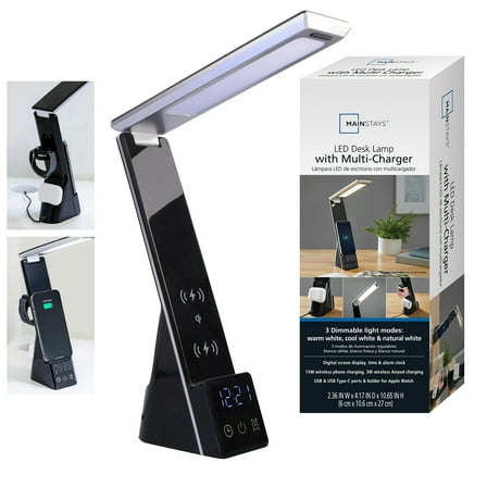 Mainstays 10.9' 5-in-1 LED Dimmable Wireless Charging Foldable Hinge Desk Lamp