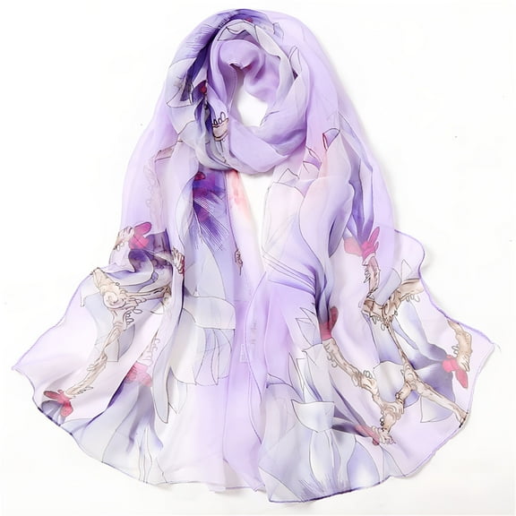 TELOLY Women's Silk Scarves Lightweight Print Floral Pattern Scarf Shawl Fashion Scarves Sunscreen Shawls And Wraps For Spring, Purple Women's Accessories Silk Scarves