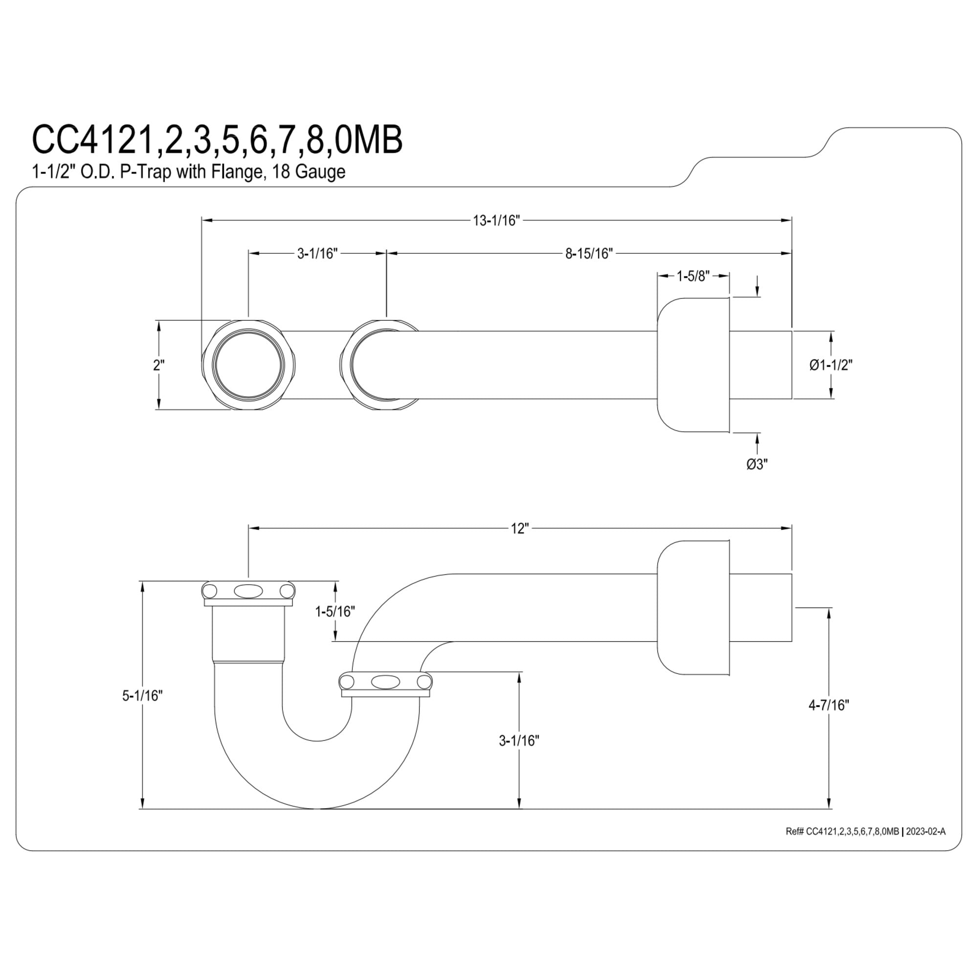 Kingston Brass CC4125 1-1/2" P-Trap with Box Flange, 13-1/16" Length, 18 Gauge, Oil Rubbed Bronze