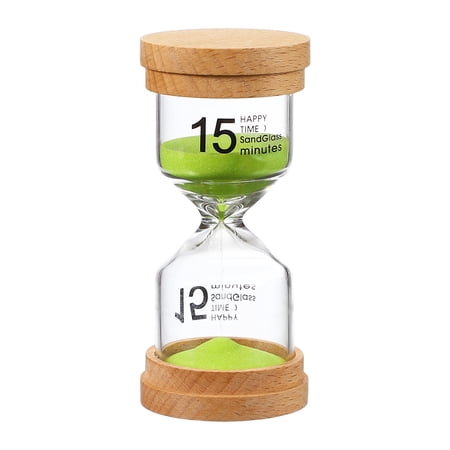Uxcell15 Minute Sand Timer Wooden Sand Watch High Glass Sandglass Timer for Living Room Kitchen Home Office Restaurant Decoration Green