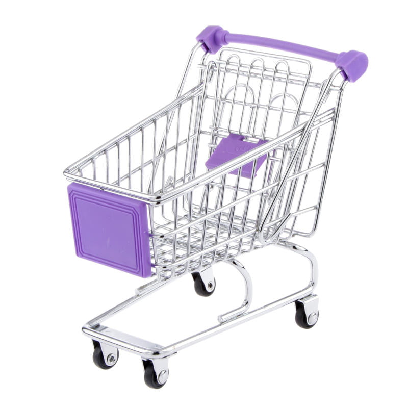 Mini Shopping Handcart Trolley Home Office Decor Kid Pretend Play Toy Purple 