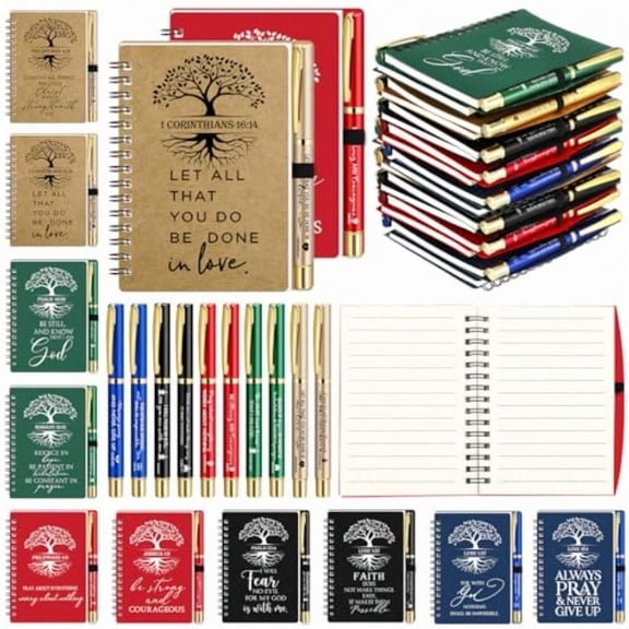 60 Pcs/ 30 Set Christian Christmas Gifts Bulk Spiral Notebooks with Bible Pen Prayer Journal Bible Verse A6 Tree of Life Scripture Notepad for Religious Church Holiday 60 English Classic