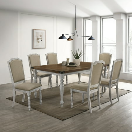 Roundhill Furniture Salines 7 Piece Farmhouse Dining Table Set Rustic White/Oak