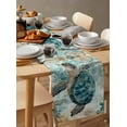 thumbnail image 3 of Teal Coastal Turtle Burlap Cotton Table Runner 16x72 Inches Long, Vintage Watercolor Marine Life Farmhouse Table Runners, Outdoor Dining Tablecloths Decor for Baby Shower/Party/Wedding, 3 of 6