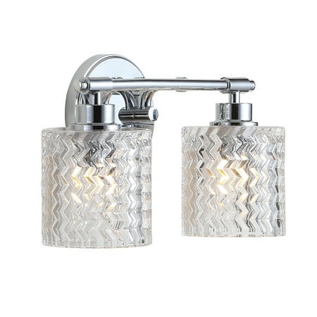 

JONATHAN Y Manhattan Vintage Iron/Chevron Pattern Glass Farmhouse Cottage LED Vanity Light by JONATHAN Y 2-Light