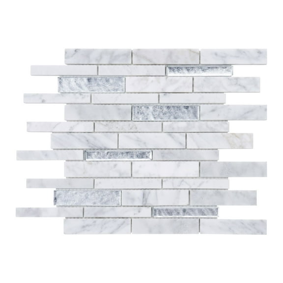 Modket TDH463NS White Calacatta Marble Stone Silver Foiled Glass Mosaic Tile Kitchen Backsplash