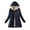 Navy, variant on Womens Hooded Fleece Ultra Lightweight Long Coat,Winter Warm Wateproof Zipper Slim Outwear New Year Gift Navy XL