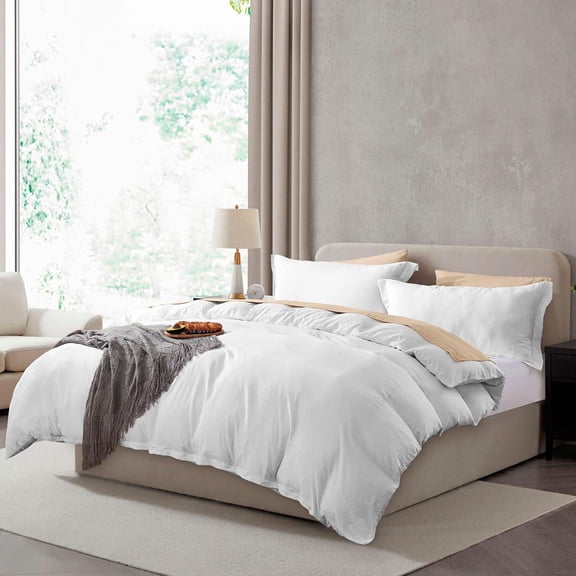 Queen Duvet Cover Set, 3 Piece Soft Prewashed Microfiber Set, Includes 90x90 Inch Duvet Cover with Zipper Closure, 2 Pillow Shams, Hotel Style Bedding, All Season Use, White