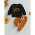 thumbnail image 2 of Arvbitana Newborn Baby Boys Halloween Long Sleeve Round Neck Letter Print Sweatshirt Tops + SweatPants Toddler Kids 2-Piece Casual Outfit Set 0M-3T, 2 of 8