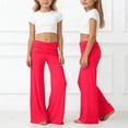 thumbnail image 2 of CAIVO Girls Foldable Waist Pleated Yoga Pants Solid Color Wide Leg Loose Casual Trousers For Everyday Comfort Slacks Fashion Style Children Trendy Summer Leisure Bottoms, 2 of 6